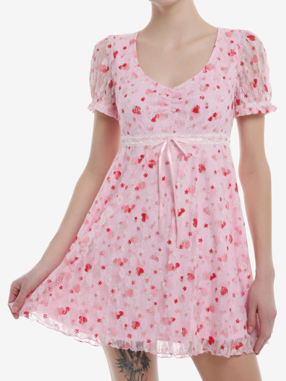 Pink Floral Lace-Trim Empire Chemise